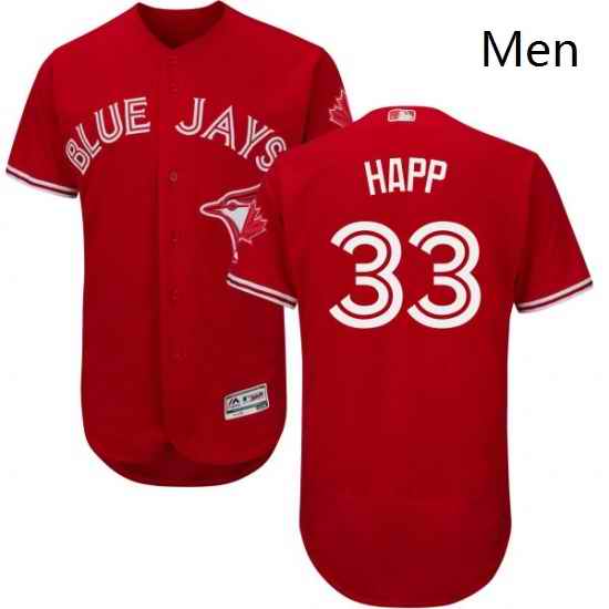 Mens Majestic Toronto Blue Jays 33 JA Happ Scarlet Flexbase Authentic Collection Alternate MLB Jersey